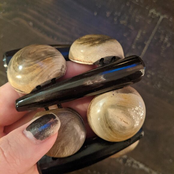 Vintage Chunky Bone Statement Cuff Bracelet Oversized Stretch Boho Neutral - Picture 7 of 8